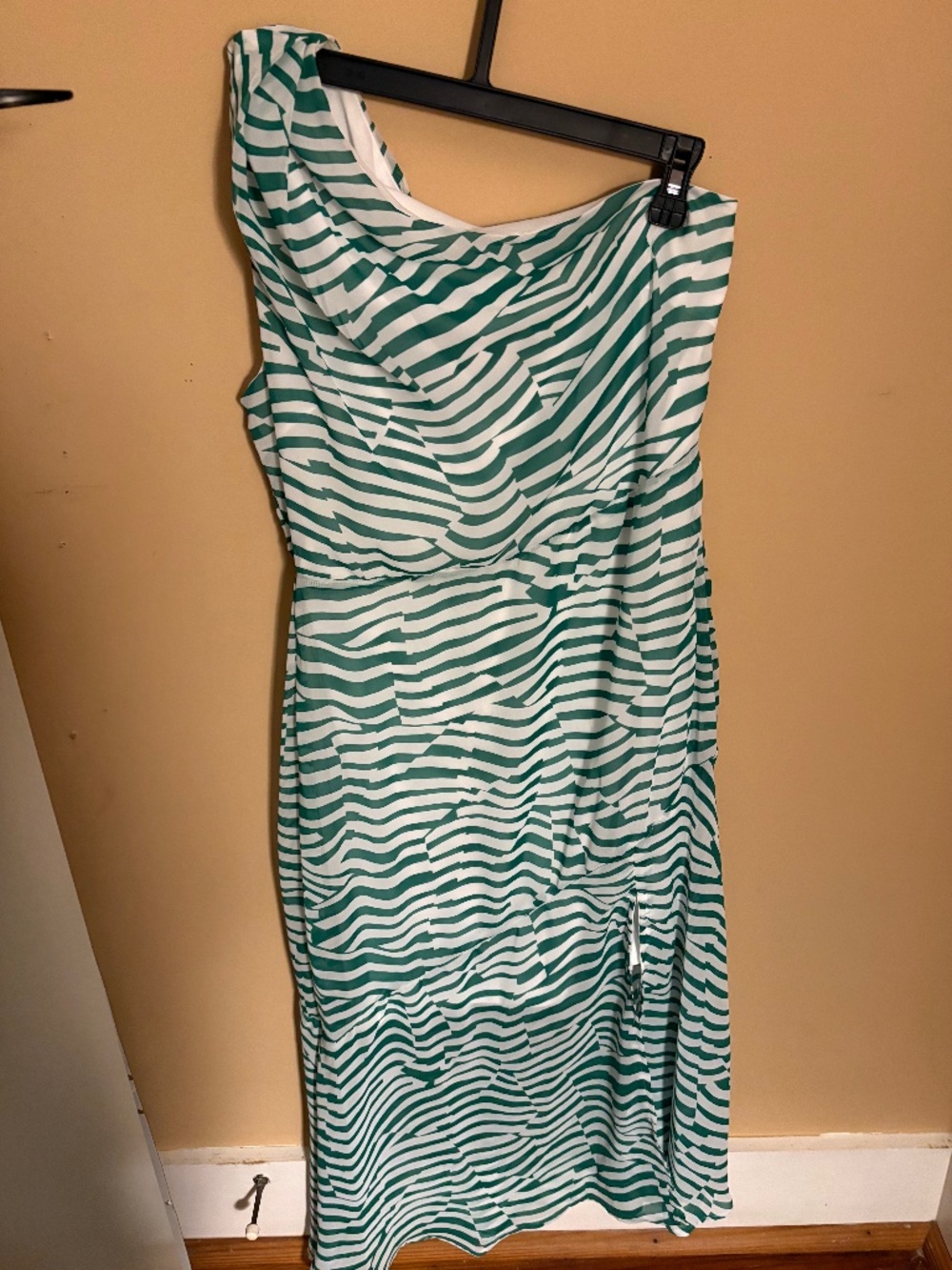 Sam Edelman green and white dress one shoulder